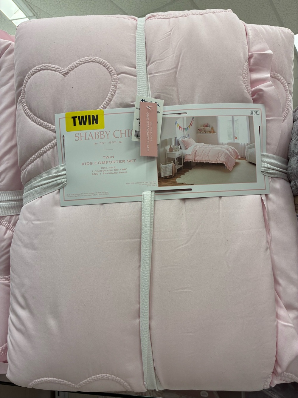 Shabby Chic Light Pink Quilted Heart Twin Comforter